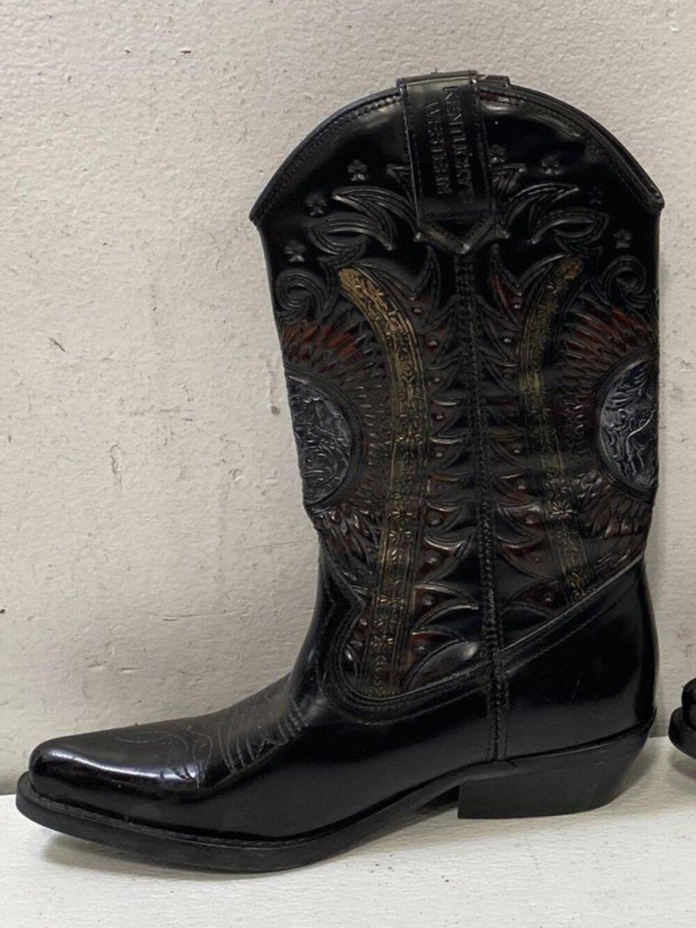 Rare Vintage 90s Kentucky's Western Black Leather Cowboy Boots - Size 38